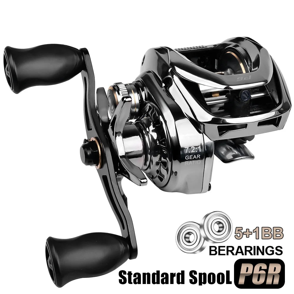 Baitcasting Reel 7.2:1 Gear Ratio 5+1BB Bearings Drag Alarm Long Cast Anti-Tangle