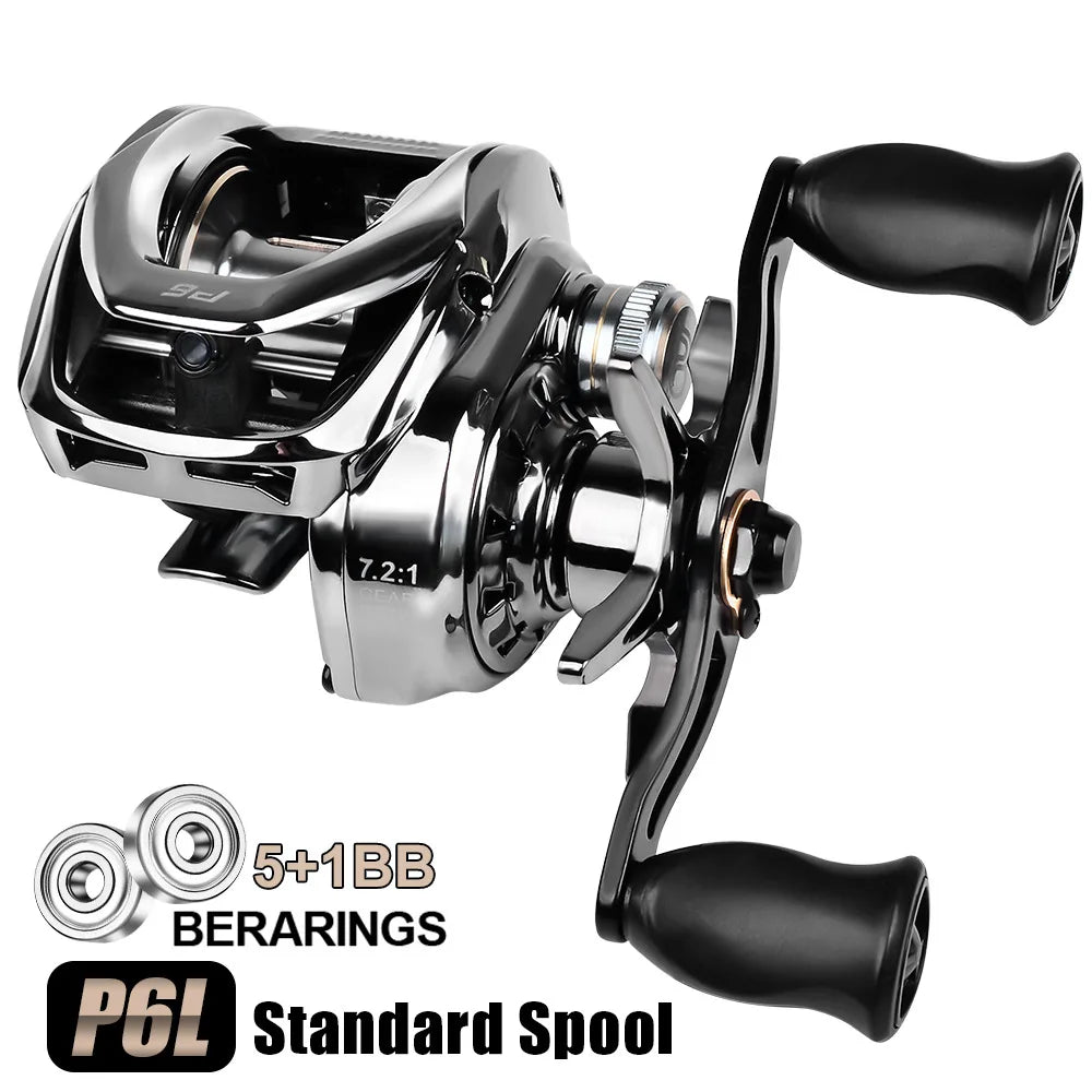 Baitcasting Reel 7.2:1 Gear Ratio 5+1BB Bearings Drag Alarm Long Cast Anti-Tangle