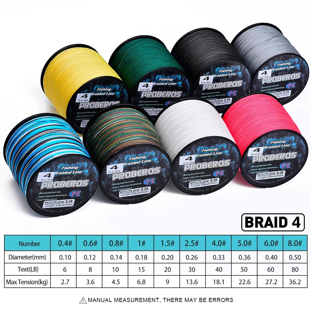 PROBEROS 300M 4 Strands Braided Multifilament Fishing Line