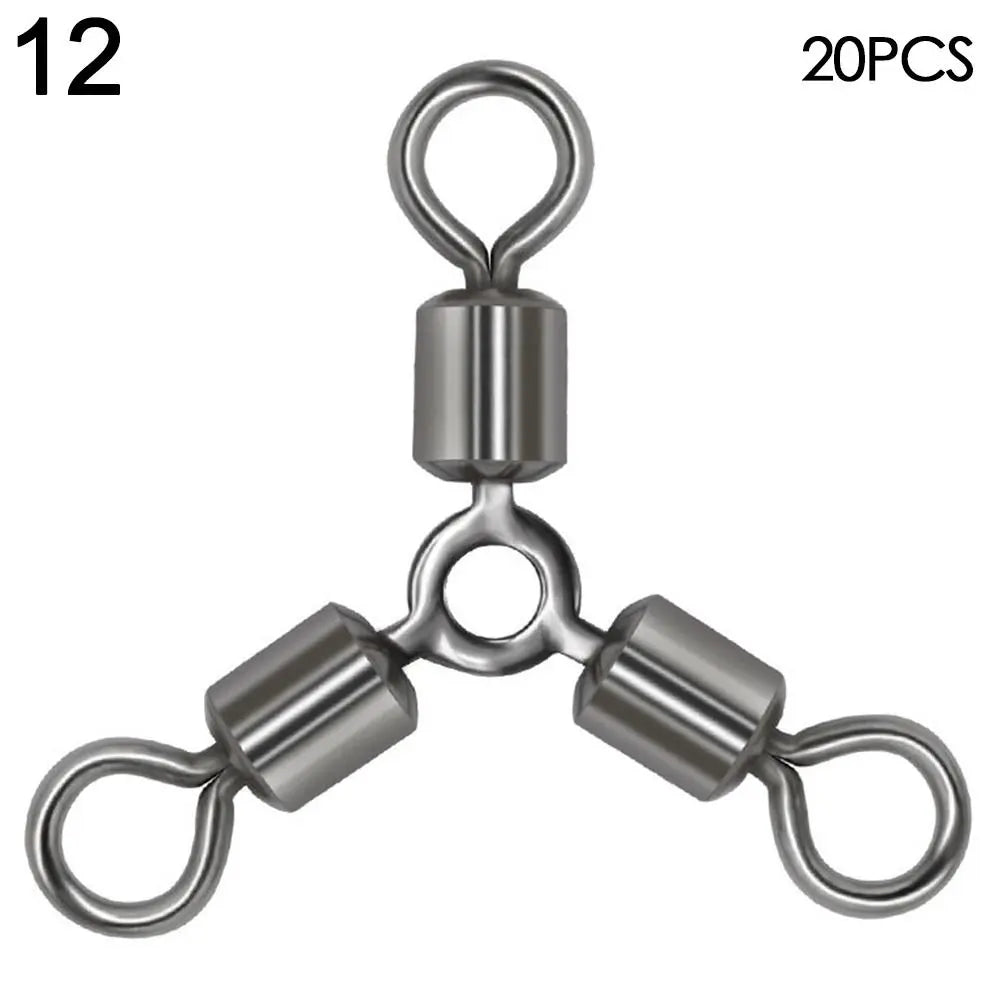 20Pcs/Lot Durable Stainless Steel Fishing Rolling Swivels Connector 3 Way Solid Rings