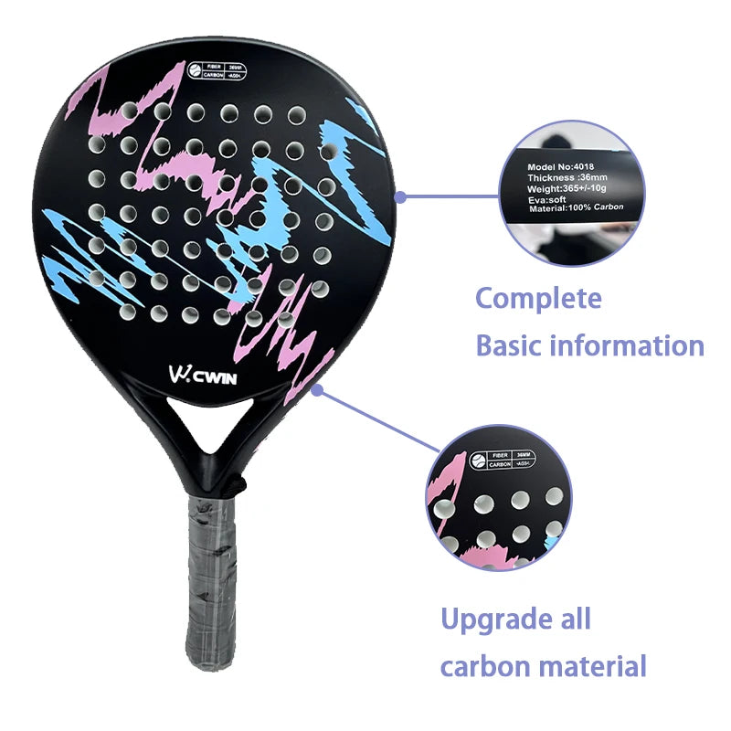 Camewin Paddle Racket Adult Prefessional Carbon Fiber Soft EVA Face Tennis Paddle