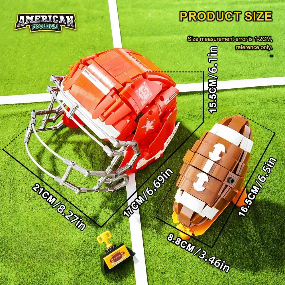 Sports Fan Building Blocks Football Helmet MOC Model  Bricks STEM Toys Gift Adults Kids