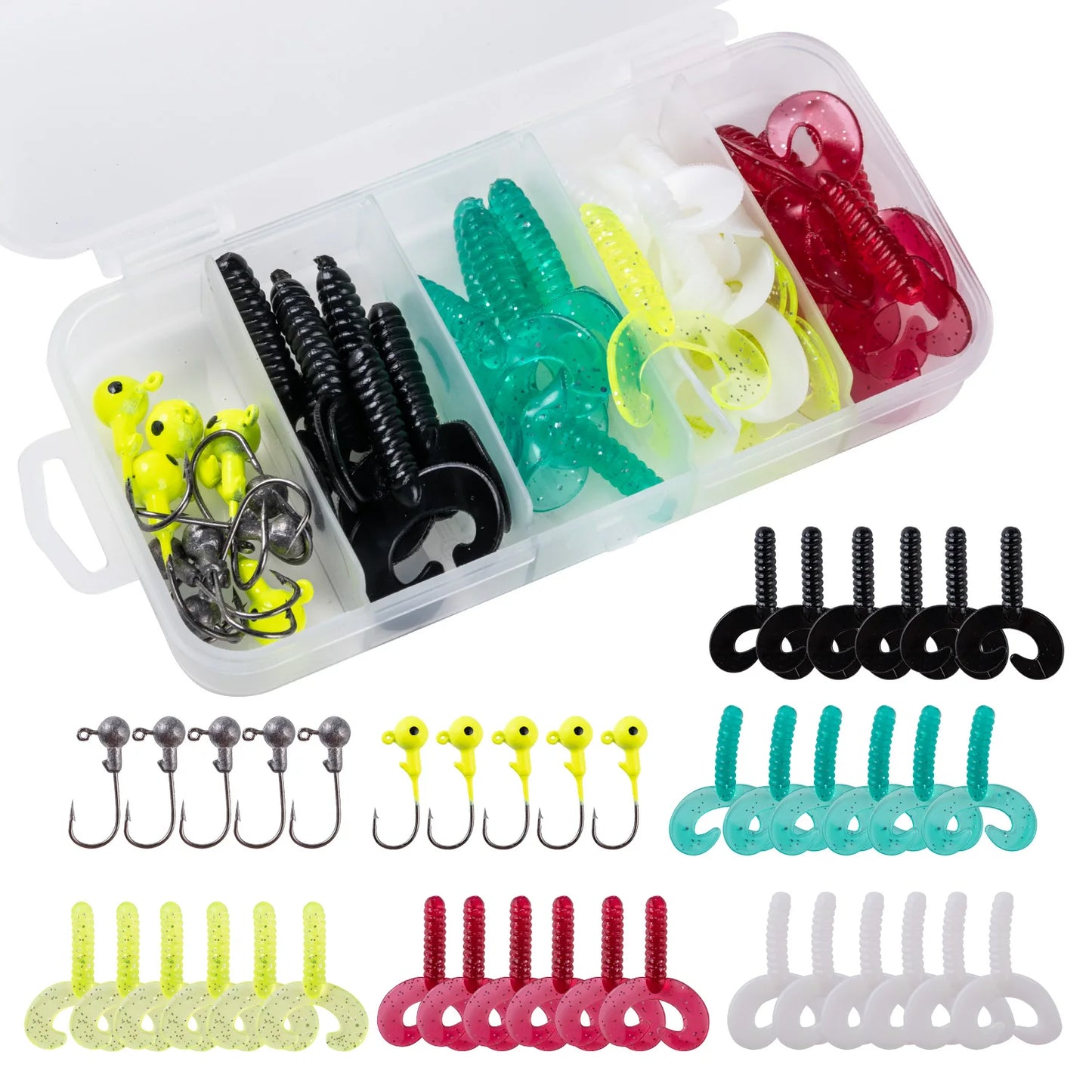 Goture 40pcs/lot Soft Lure Kit Soft Fishing Lure 5cm 0.7g Jig Head Hook 3.2cm 3.5g Fishing Hooks