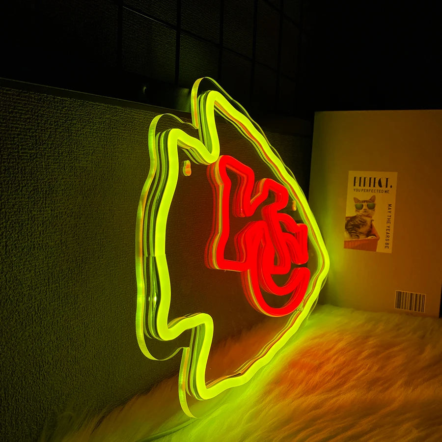 Football Sports Neon Sign Suitable for Chiefs,KC Logo for Wall Decor Stable Lighting Effect