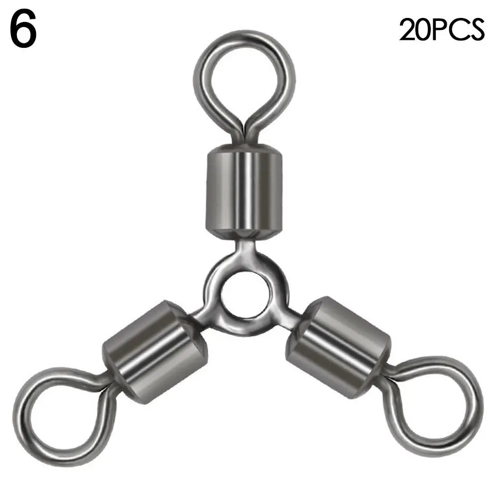 20Pcs/Lot Durable Stainless Steel Fishing Rolling Swivels Connector 3 Way Solid Rings