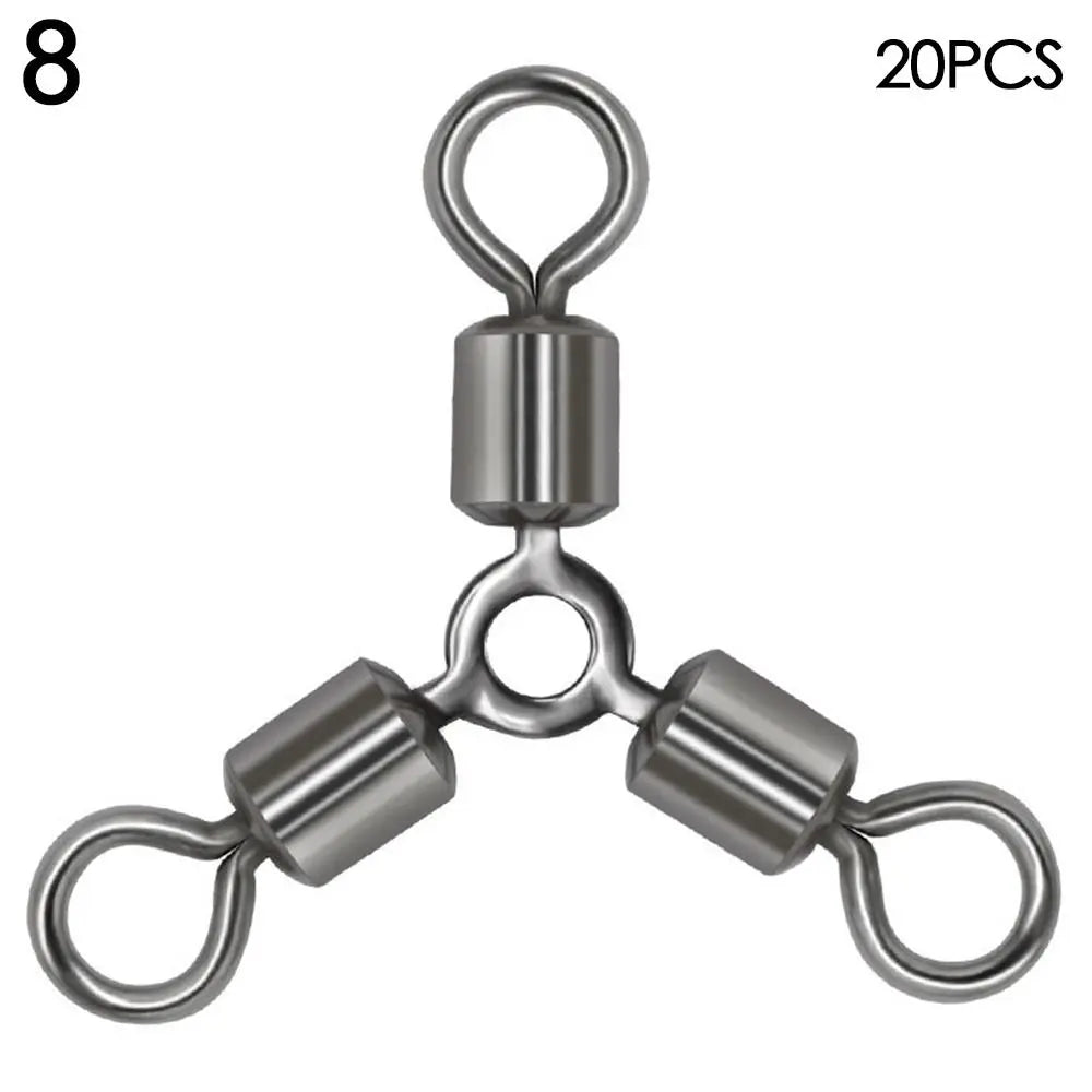 20Pcs/Lot Durable Stainless Steel Fishing Rolling Swivels Connector 3 Way Solid Rings