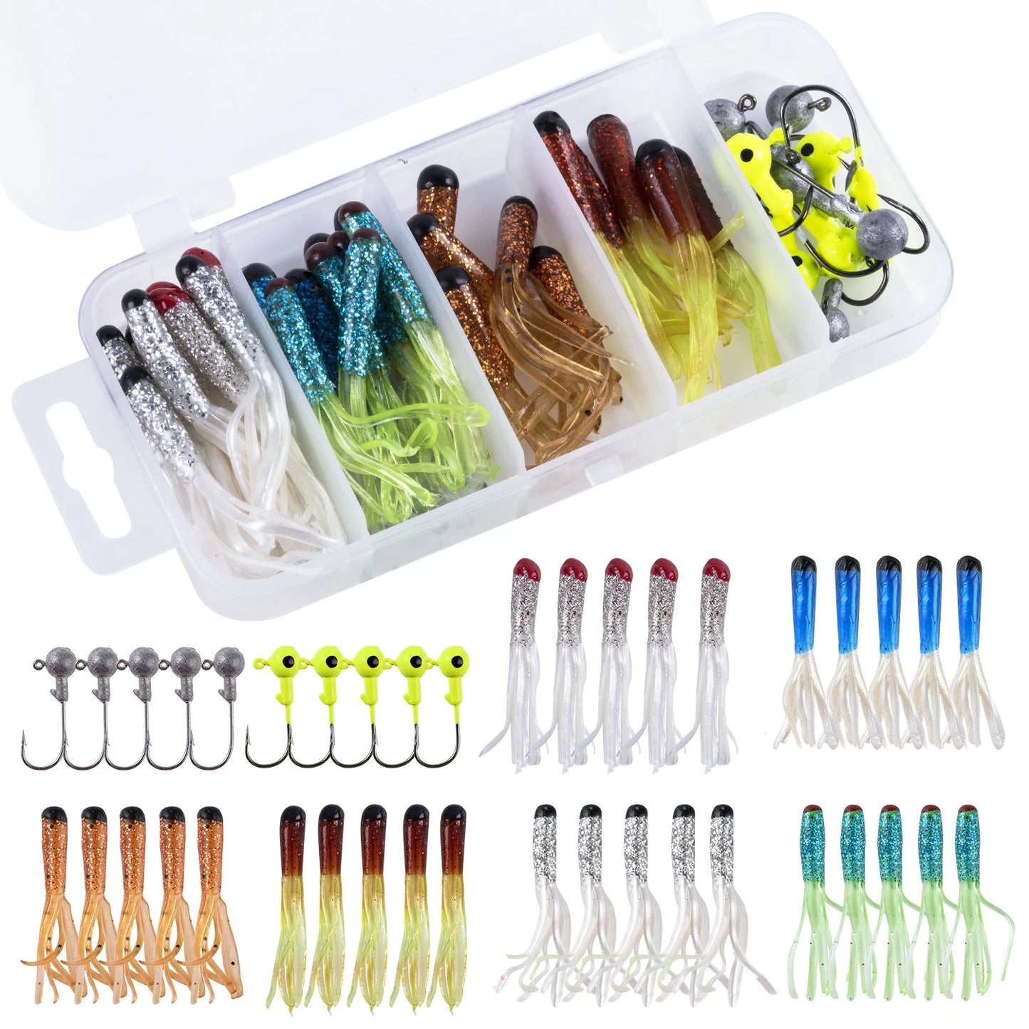 Goture 40pcs/lot Soft Lure Kit Soft Fishing Lure 5cm 0.7g Jig Head Hook 3.2cm 3.5g Fishing Hooks