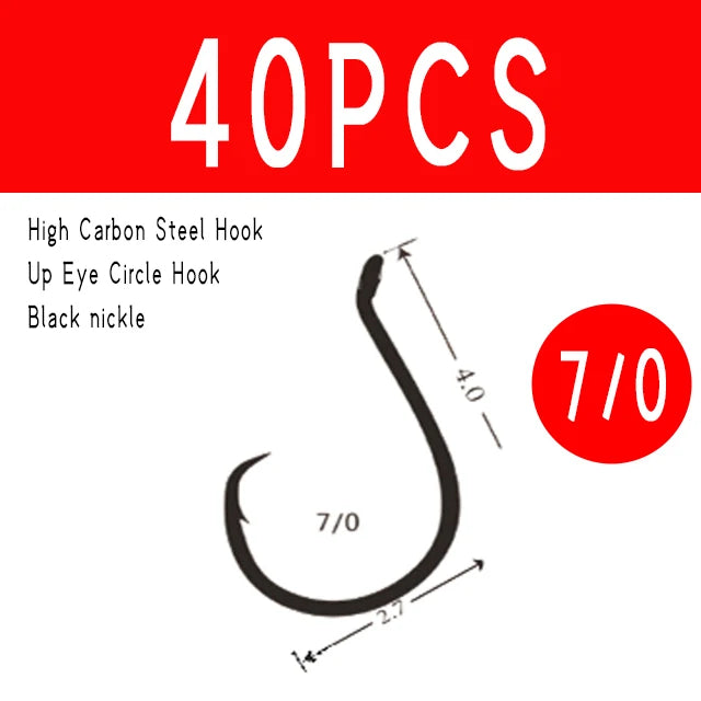 WIFREO 40PCS Fishing Accessories 3/0 5/0 6/0 7/0 8/0 Up Eye Circle Hook Saltwater Catfish