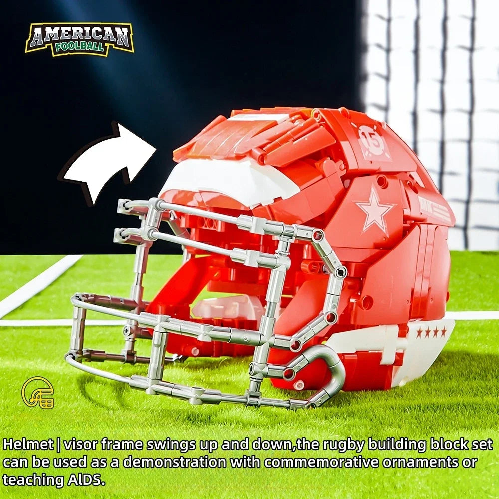 Sports Fan Building Blocks Football Helmet MOC Model  Bricks STEM Toys Gift Adults Kids