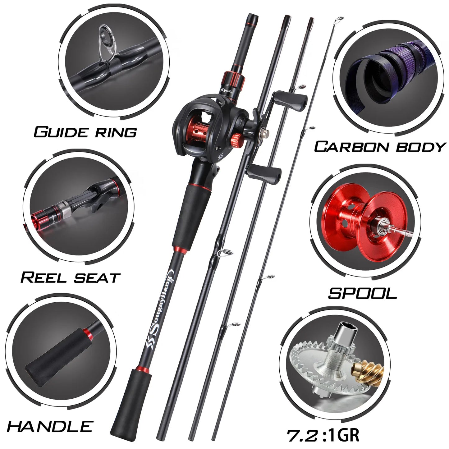 Sougayilang Fishing Rod Reel Combo 1.8~2.1m Carbon Fiber Casting Rod