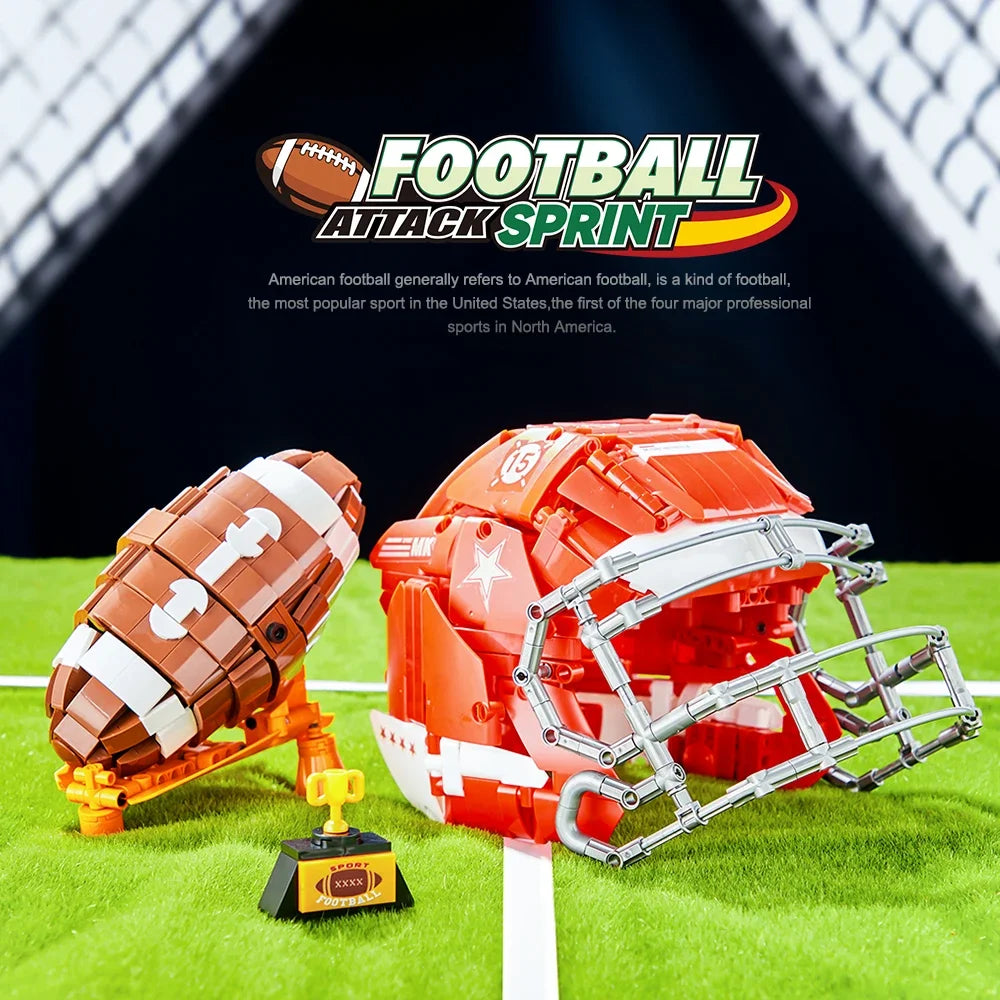 Sports Fan Building Blocks Football Helmet MOC Model  Bricks STEM Toys Gift Adults Kids