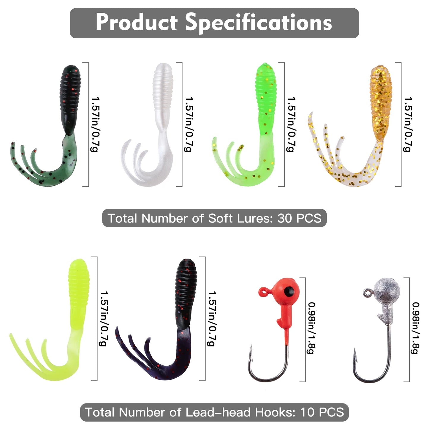 Goture 40pcs/lot Soft Lure Kit Soft Fishing Lure 5cm 0.7g Jig Head Hook 3.2cm 3.5g Fishing Hooks