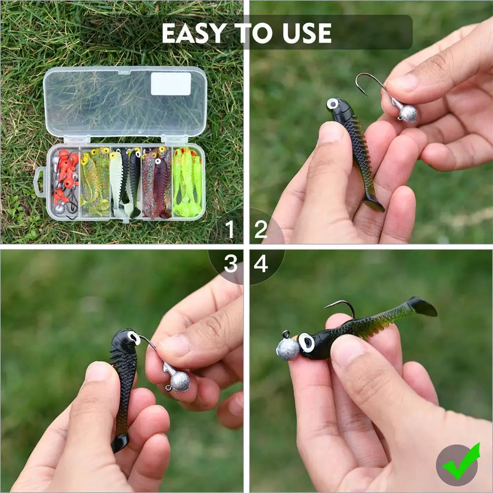 Goture 40pcs/lot Soft Lure Kit Soft Fishing Lure 5cm 0.7g Jig Head Hook 3.2cm 3.5g Fishing Hooks