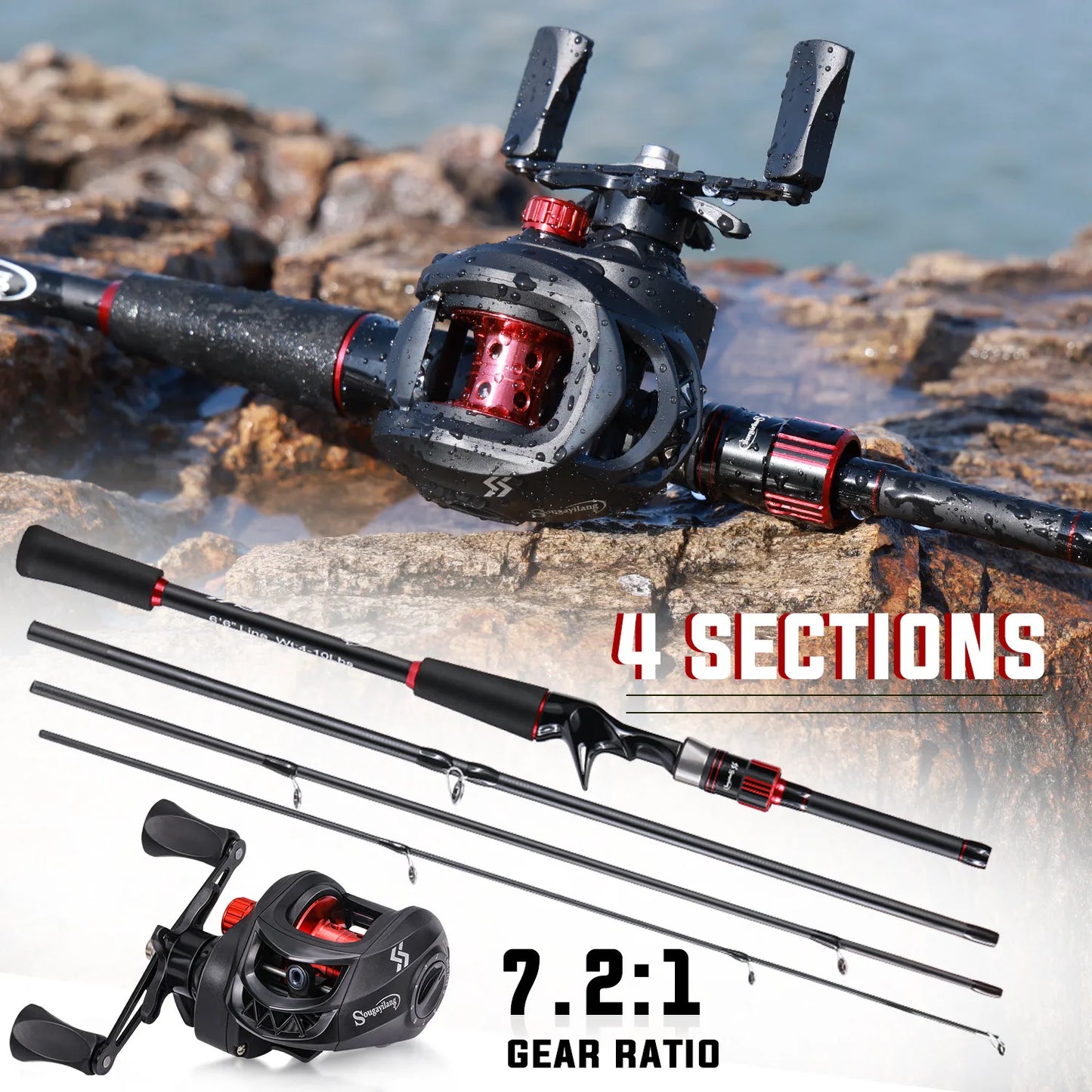 Sougayilang Fishing Rod Reel Combo 1.8~2.1m Carbon Fiber Casting Rod