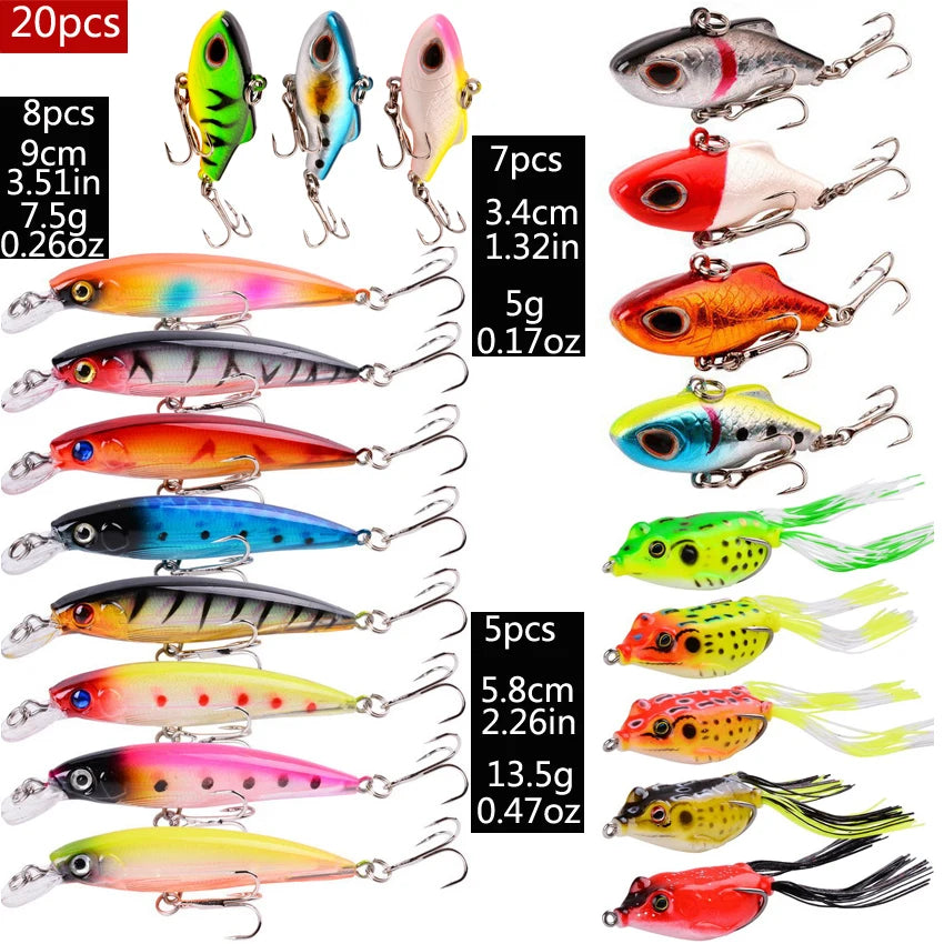Fishing Lure Kit Soft and Hard Bait Set Gear Layer Frog Minnow Metal Jig Spoon Bait