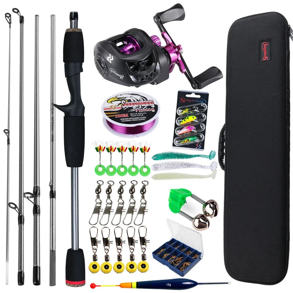 Sougayilang Baitcasting Fishing Rod and Reel Combo 5Section Fishing Rod