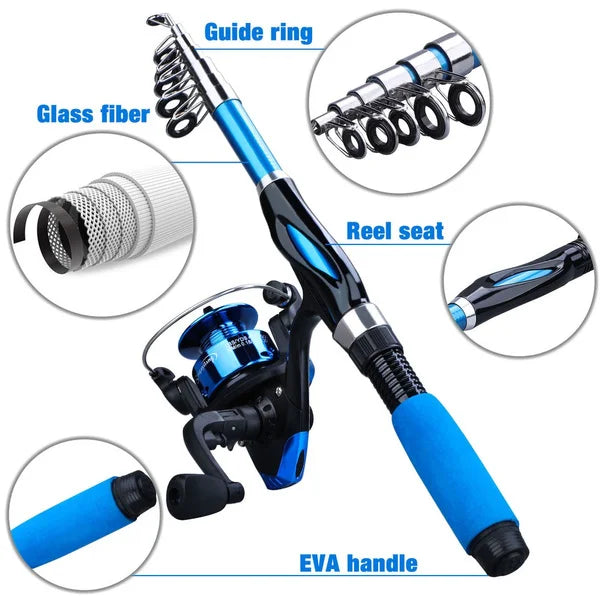 Fishing Rod Kits 1.2M Telescopic Sea Spinning Reel Lure Set Fishing Gear Baits Accessories