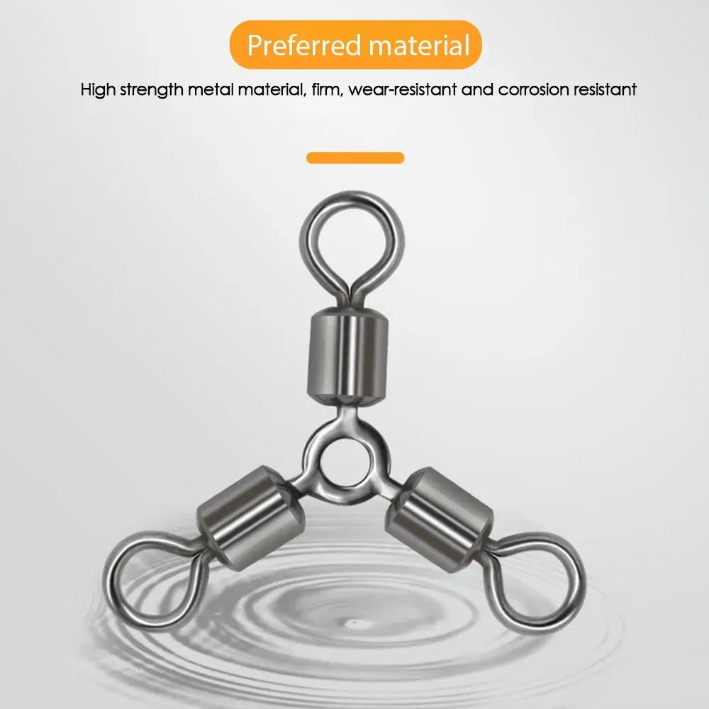 20Pcs/Lot Durable Stainless Steel Fishing Rolling Swivels Connector 3 Way Solid Rings