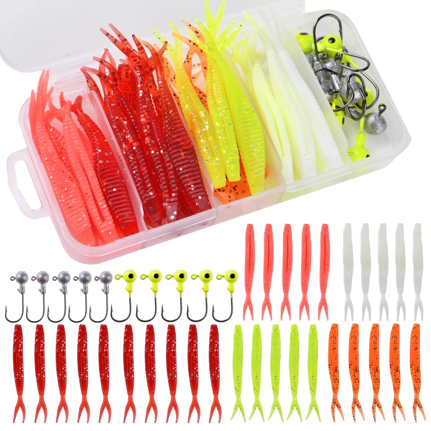 Goture 40pcs/lot Soft Lure Kit Soft Fishing Lure 5cm 0.7g Jig Head Hook 3.2cm 3.5g Fishing Hooks