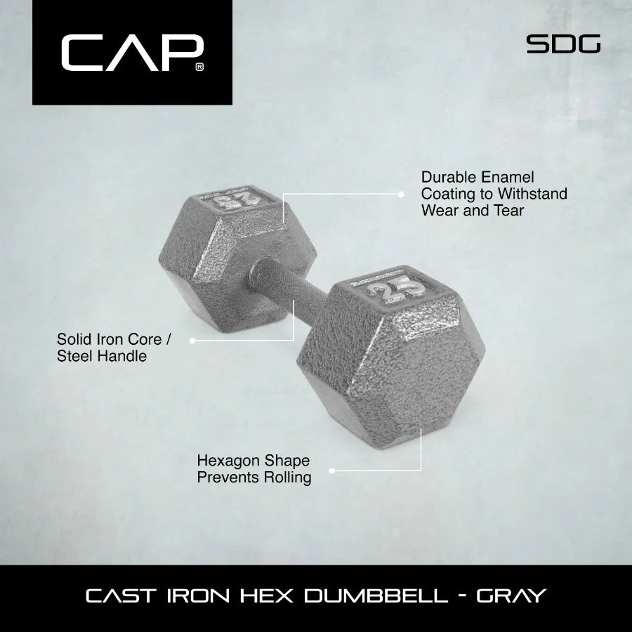 20lb Cast Iron Hex Dumbbell Single, Solid One Piece Weight for Home Gym Strength Training,