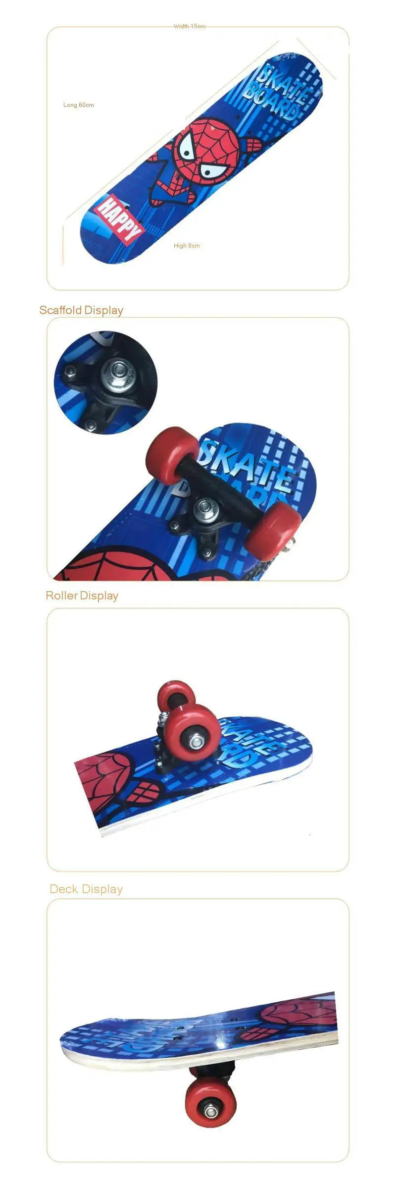 60CM Kids Skateboarding Cartoon Skateboard Dinosaur Spider Longboard Marple Double Rocker