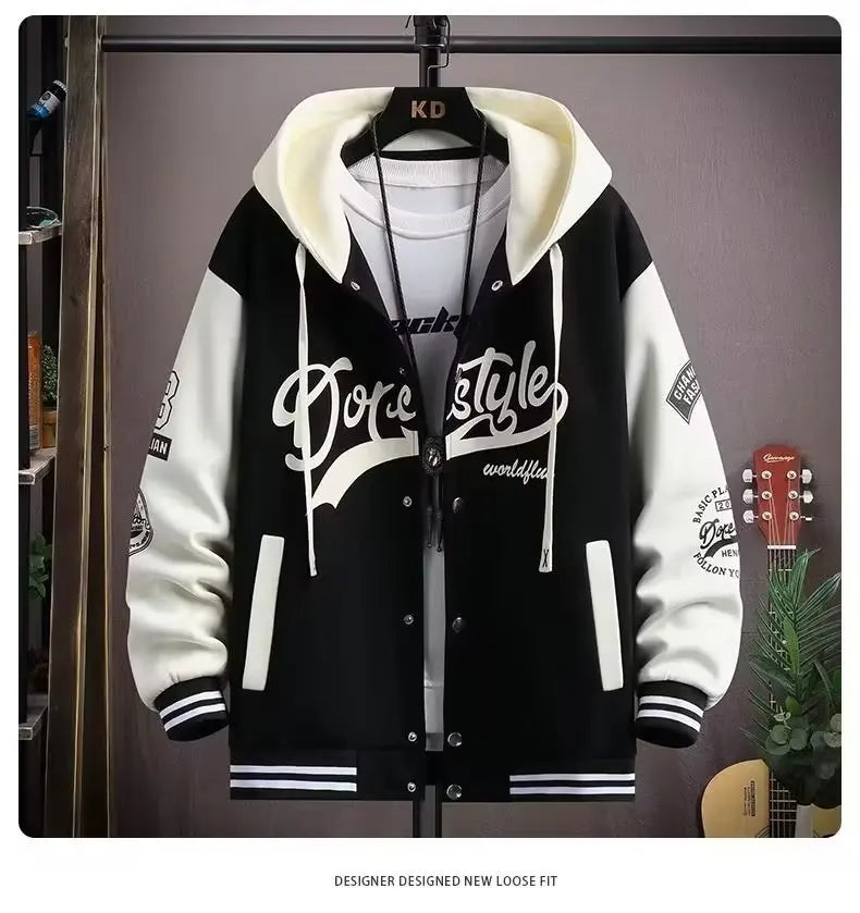 Men's Hooded Baseball Jersey   High Street Fashion Men's Clothing High Quality Coat