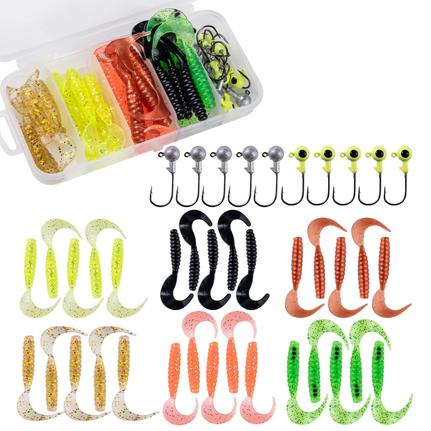 Goture 40pcs/lot Soft Lure Kit Soft Fishing Lure 5cm 0.7g Jig Head Hook 3.2cm 3.5g Fishing Hooks