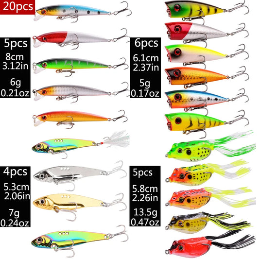 Fishing Lure Kit Soft and Hard Bait Set Gear Layer Frog Minnow Metal Jig Spoon Bait