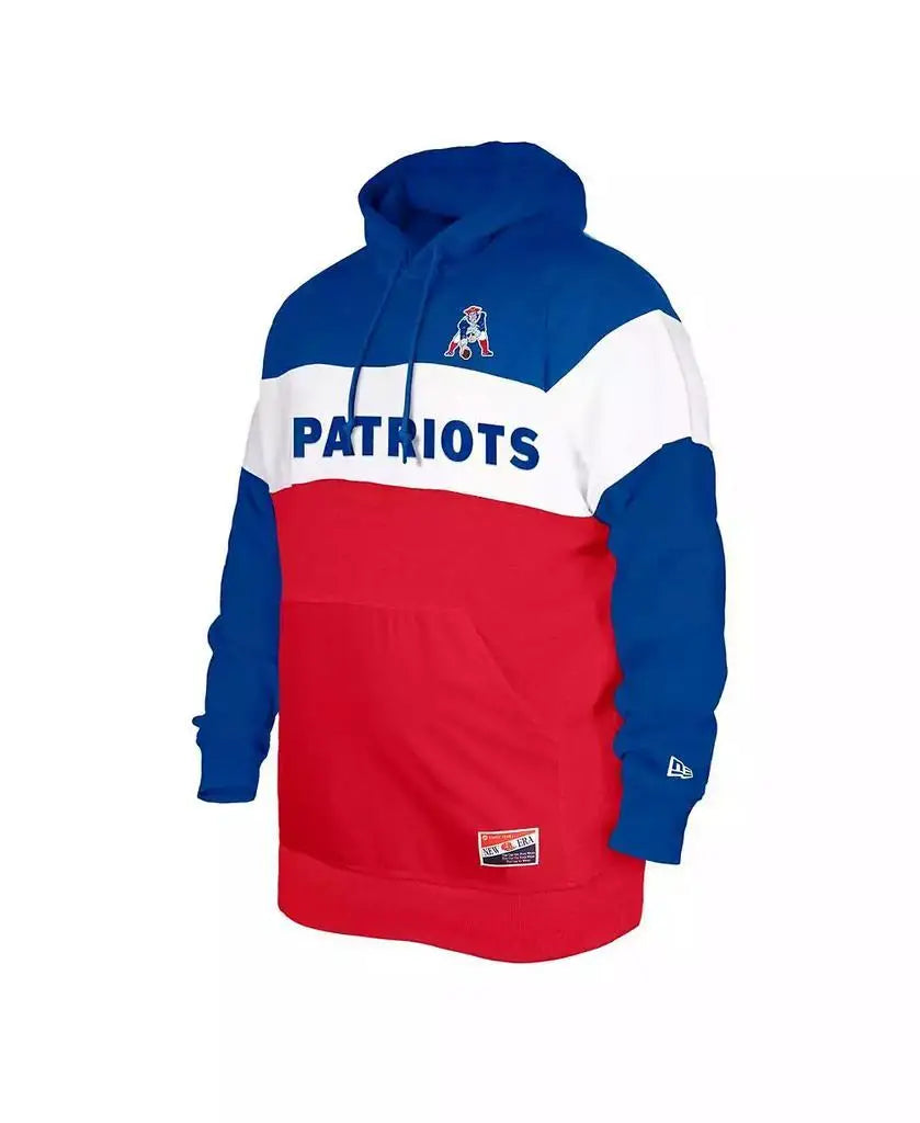 New Era | Men's Royal Distressed New England Patriots Big and Tall Throwback Colorblock Pullover Hoodie
