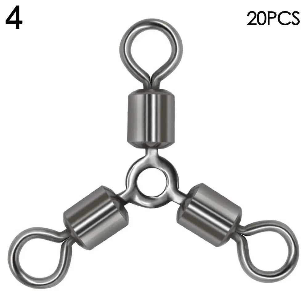 20Pcs/Lot Durable Stainless Steel Fishing Rolling Swivels Connector 3 Way Solid Rings