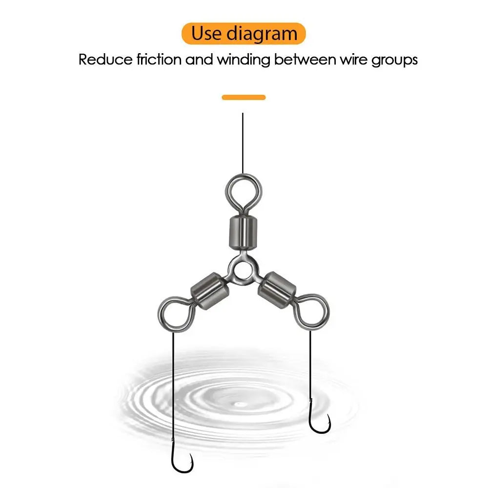 20Pcs/Lot Durable Stainless Steel Fishing Rolling Swivels Connector 3 Way Solid Rings