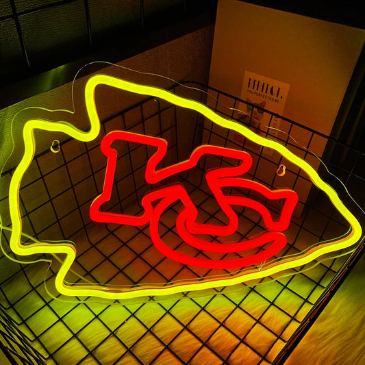 Football Sports Neon Sign Suitable for Chiefs,KC Logo for Wall Decor Stable Lighting Effect