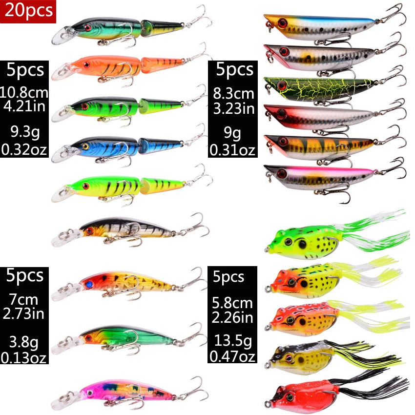 Fishing Lure Kit Soft and Hard Bait Set Gear Layer Frog Minnow Metal Jig Spoon Bait