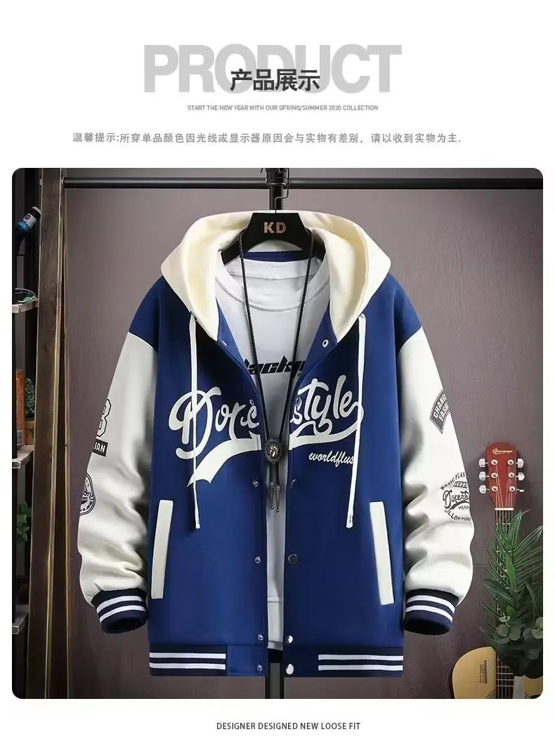 Men's Hooded Baseball Jersey   High Street Fashion Men's Clothing High Quality Coat