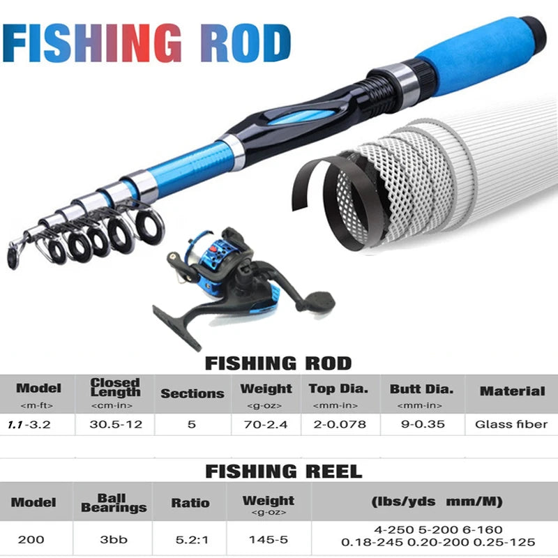 Fishing Rod Kits 1.2M Telescopic Sea Spinning Reel Lure Set Fishing Gear Baits Accessories