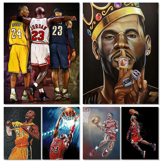 World Basketball Celebrities Wall Art Poster Dunk Mural Modern Home Decor Canvas