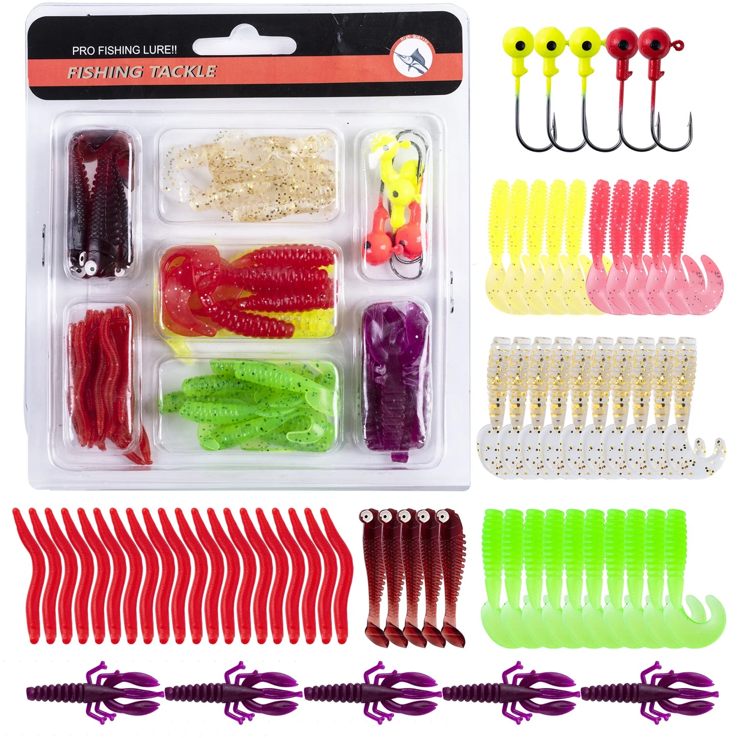Goture 40pcs/lot Soft Lure Kit Soft Fishing Lure 5cm 0.7g Jig Head Hook 3.2cm 3.5g Fishing Hooks