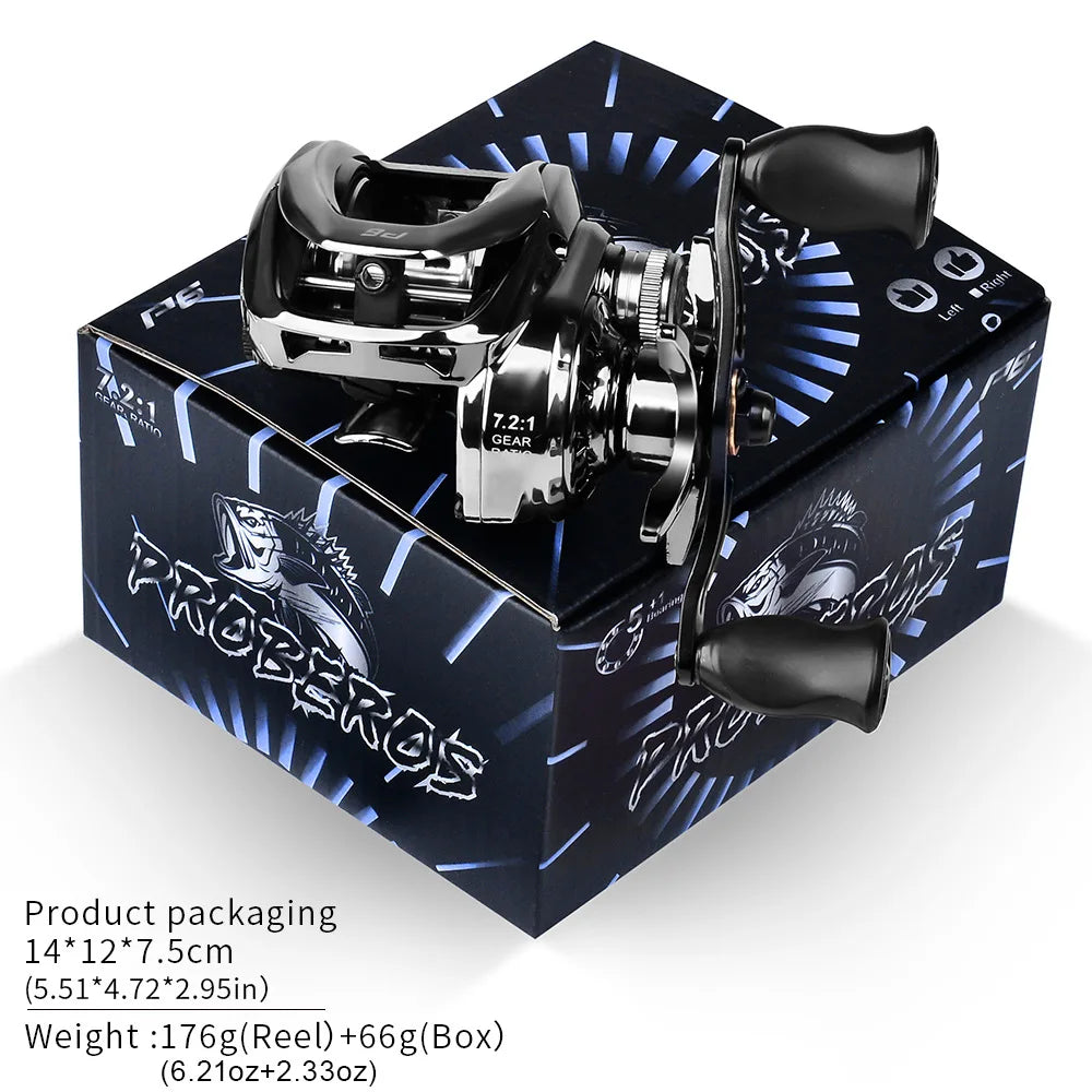 Baitcasting Reel 7.2:1 Gear Ratio 5+1BB Bearings Drag Alarm Long Cast Anti-Tangle