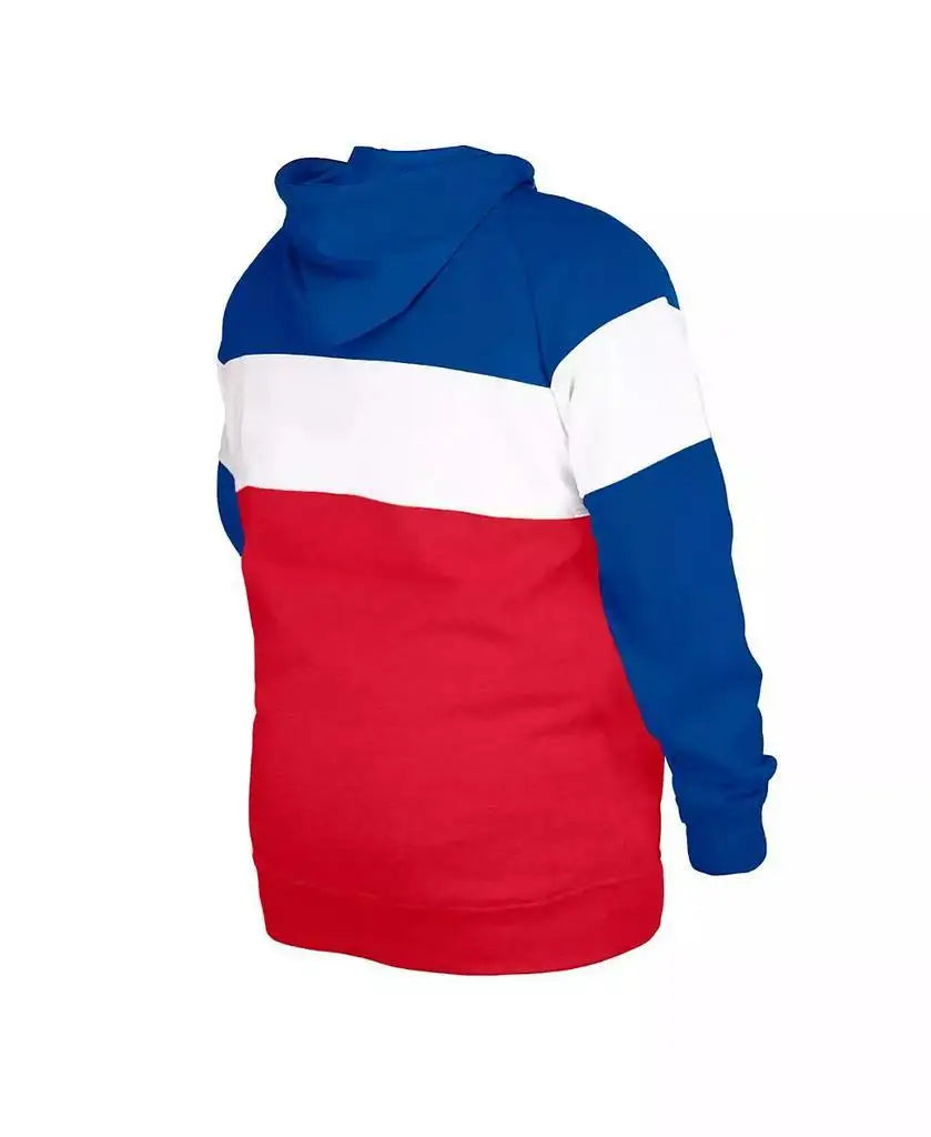 New Era | Men's Royal Distressed New England Patriots Big and Tall Throwback Colorblock Pullover Hoodie