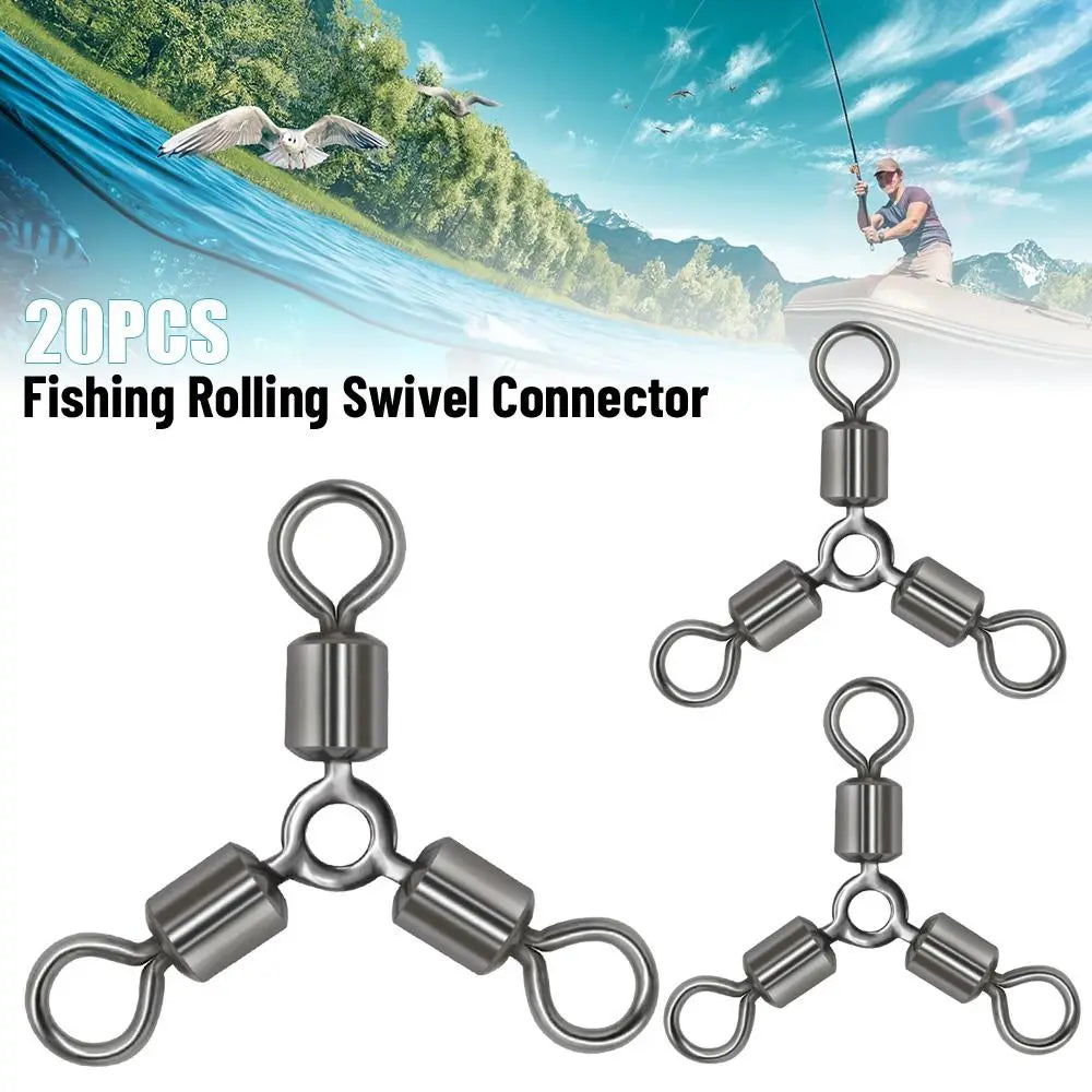 20Pcs/Lot Durable Stainless Steel Fishing Rolling Swivels Connector 3 Way Solid Rings