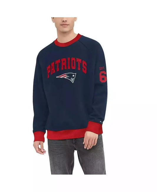 Tommy Hilfiger Men's Navy Raglan Pullover Tri-Blend Sweater for New England Patriots Fans