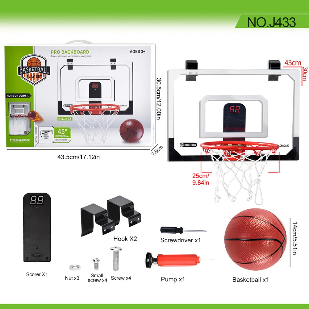 Kids Mini Basketball Hoop With Electronic Scoreboard Ball Sport Backboard Outdoor Indoor