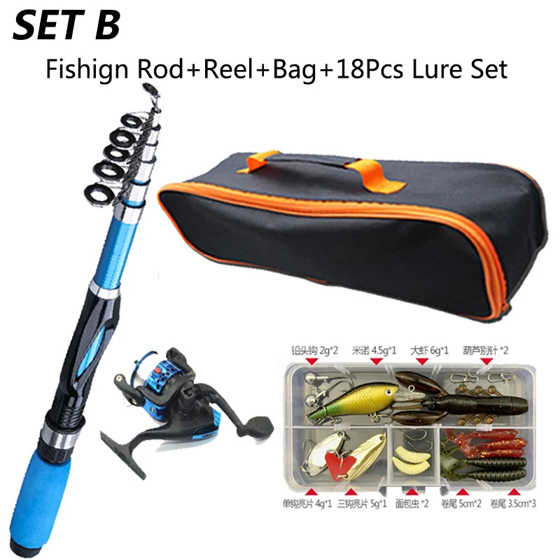 Fishing Rod Kits 1.2M Telescopic Sea Spinning Reel Lure Set Fishing Gear Baits Accessories