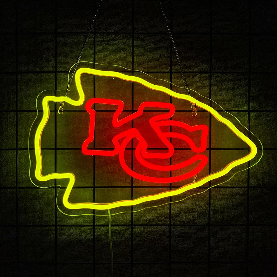 Football Sports Neon Sign Suitable for Chiefs,KC Logo for Wall Decor Stable Lighting Effect