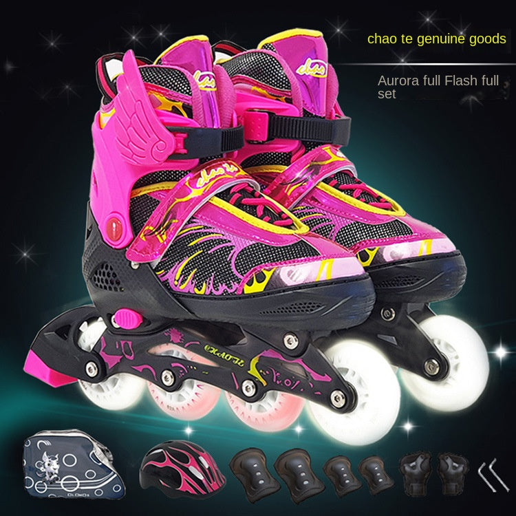Adult the Skating Shoes Student Flash Adjustable Roller Skates  Foam Wheel Men and Women