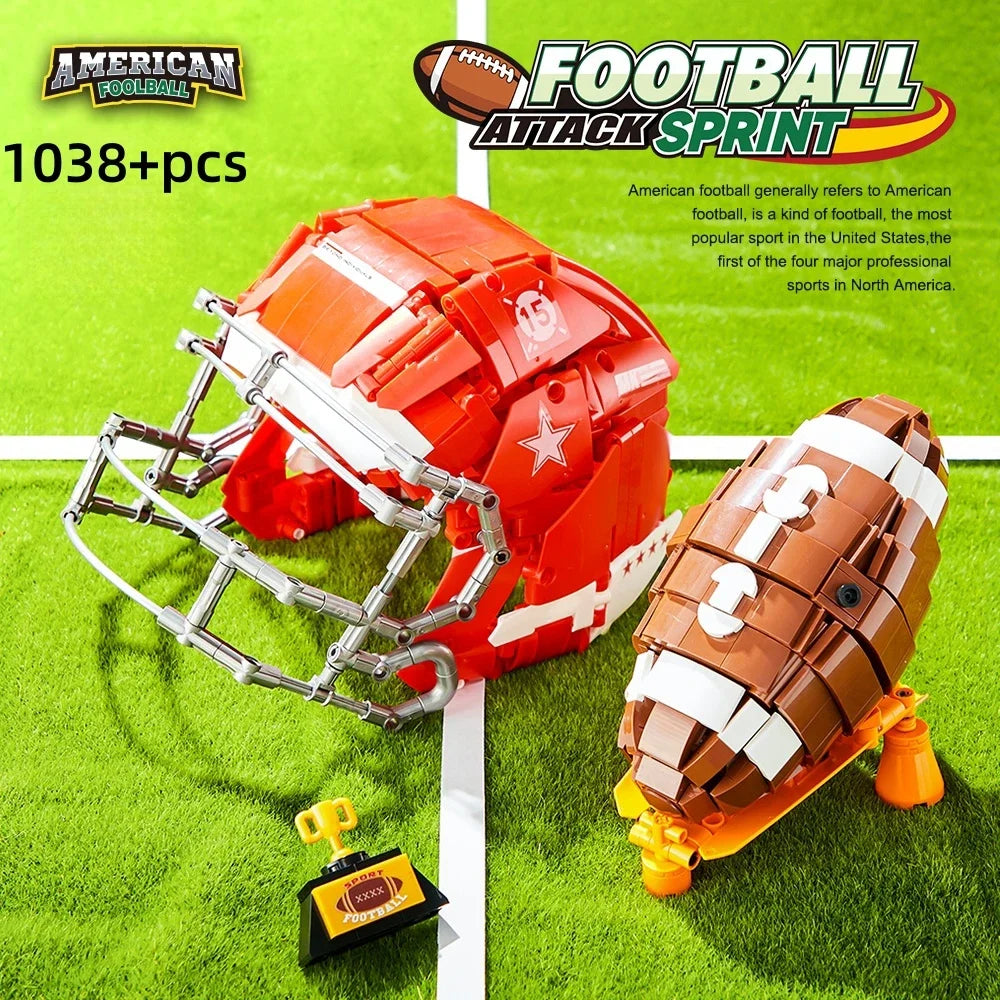 Sports Fan Building Blocks Football Helmet MOC Model  Bricks STEM Toys Gift Adults Kids