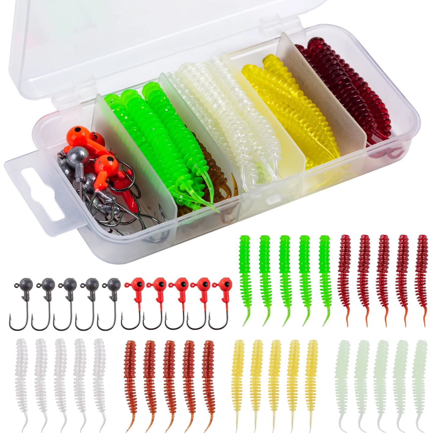 Goture 40pcs/lot Soft Lure Kit Soft Fishing Lure 5cm 0.7g Jig Head Hook 3.2cm 3.5g Fishing Hooks