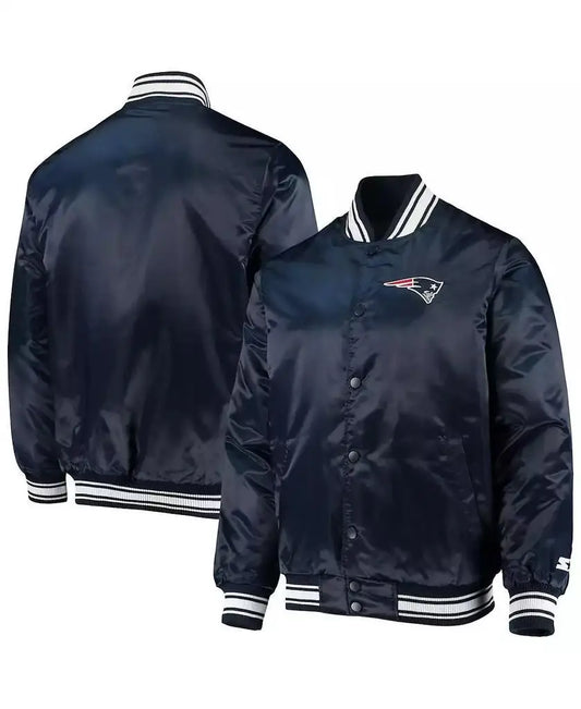 Men's Navy New England Patriots Varsity Full-Snap Satin Running Jacket