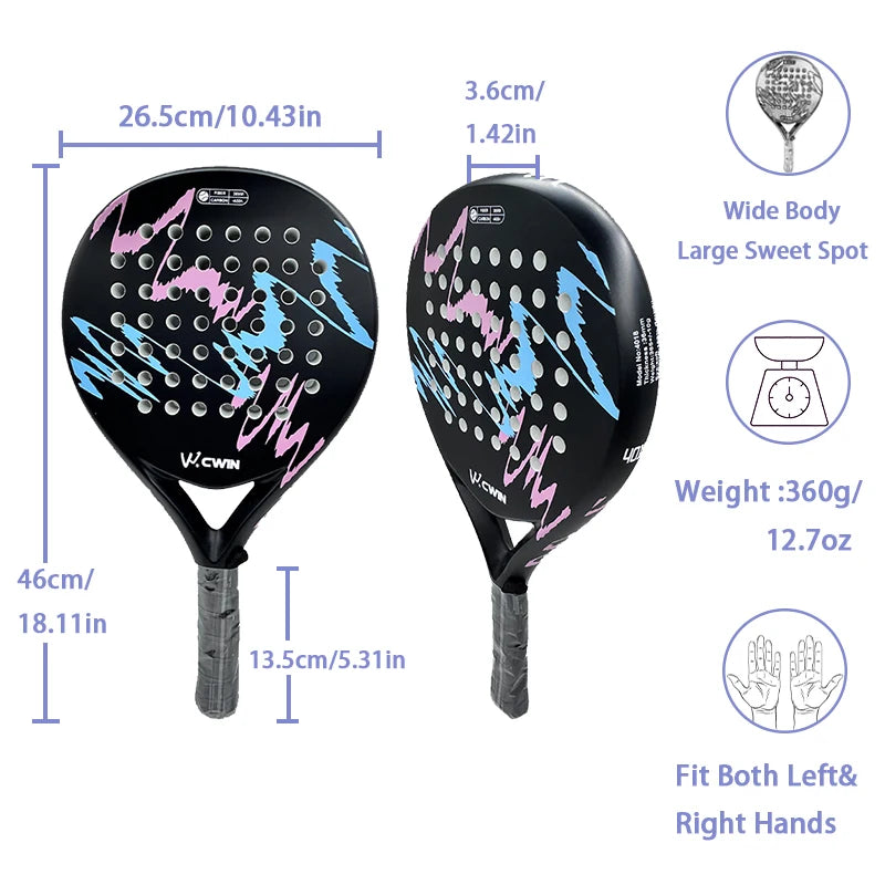 Camewin Paddle Racket Adult Prefessional Carbon Fiber Soft EVA Face Tennis Paddle