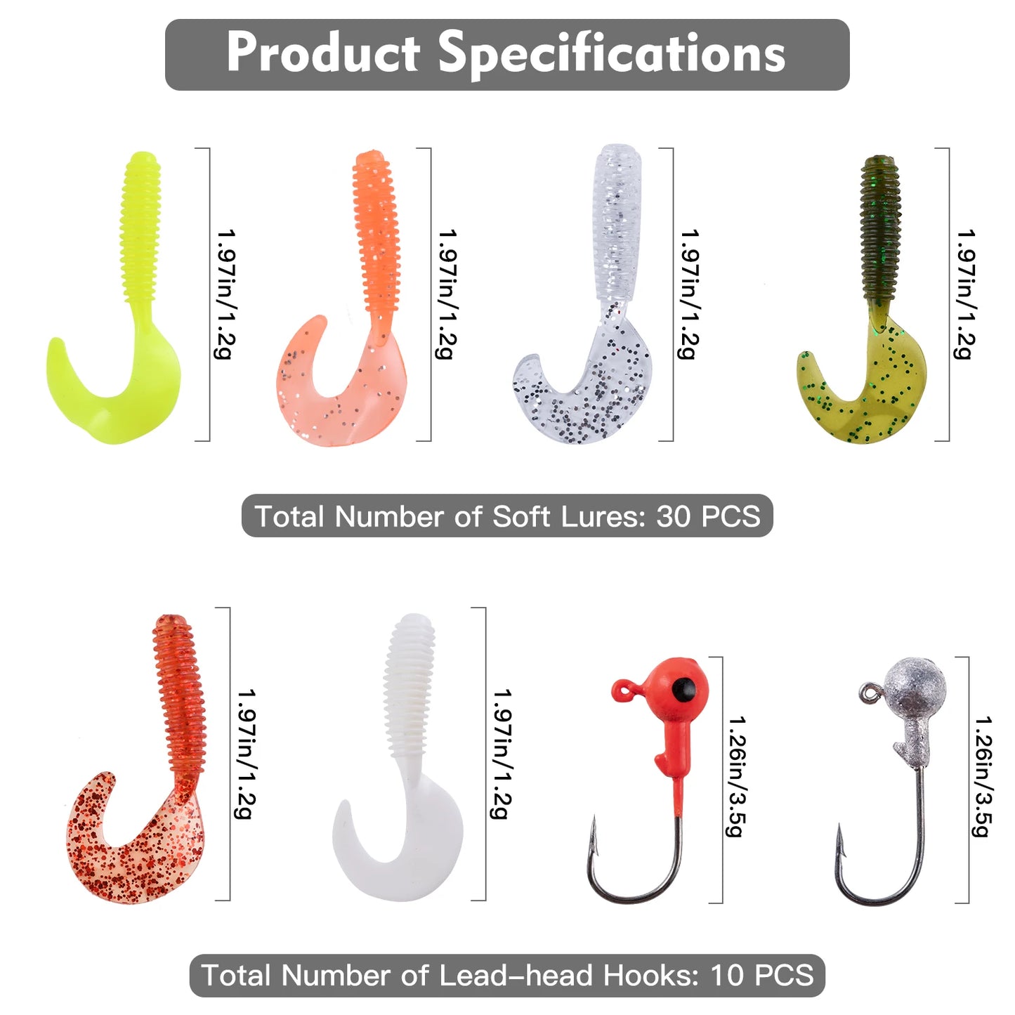 Goture 40pcs/lot Soft Lure Kit Soft Fishing Lure 5cm 0.7g Jig Head Hook 3.2cm 3.5g Fishing Hooks